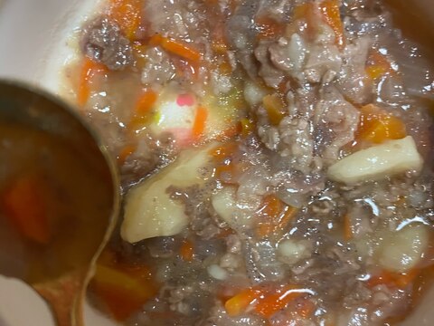 離乳食　人参とじゃがいもと蒟蒻のトロトロ肉じゃが